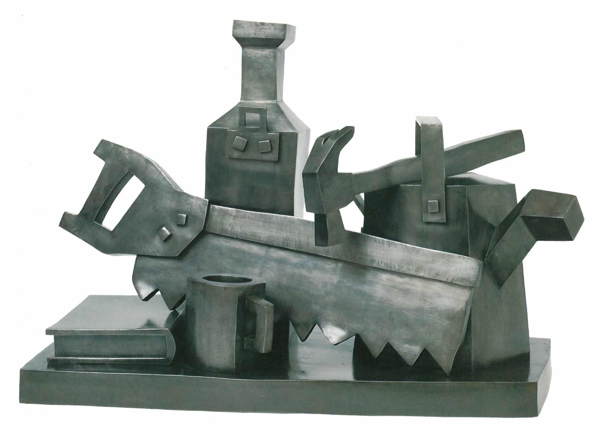 <b>Christopher Plowman,</b><i> Still Life with Tenon Saw,</i> 1985, Varnished Steel, 20” x 28” x 14” 
